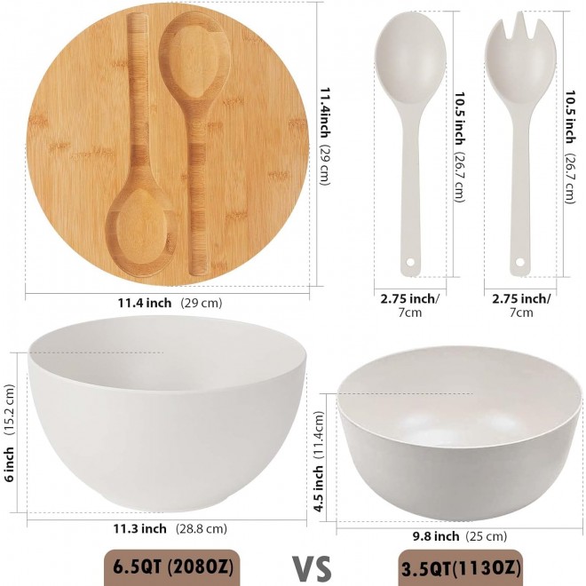 11.3 Extra Large Salad Serving Bowl Set with Wooden Lid&Utensils, 6.5Q