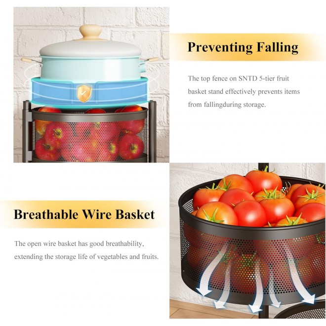 SNTD Fruit and Vegetable Basket Bowls for Kitchen with Metal Top Lid,