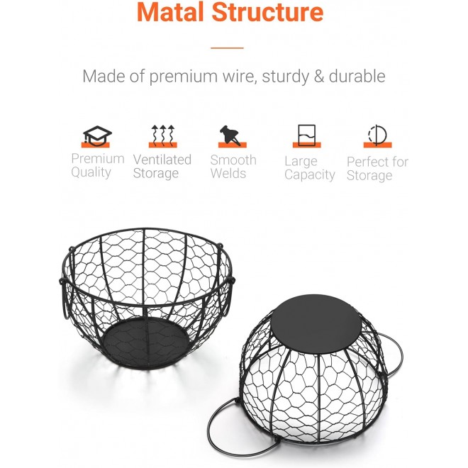 Round Wire Basket Black Fruit Basket Bowl Fruit Holder for Kitchen wit