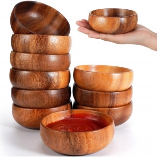 10 Pcs Acacia Wooden Bowls Small Calabash Bowls Round Wood Salad Bowl