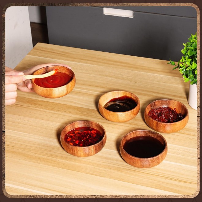 10 Pcs Acacia Wooden Bowls Small Calabash Bowls Round Wood Salad Bowl