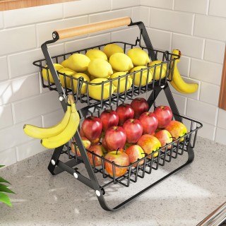 Fruit Basket Bowl for Kitchen Counter - 2 Tier Large Metal Wire Basket