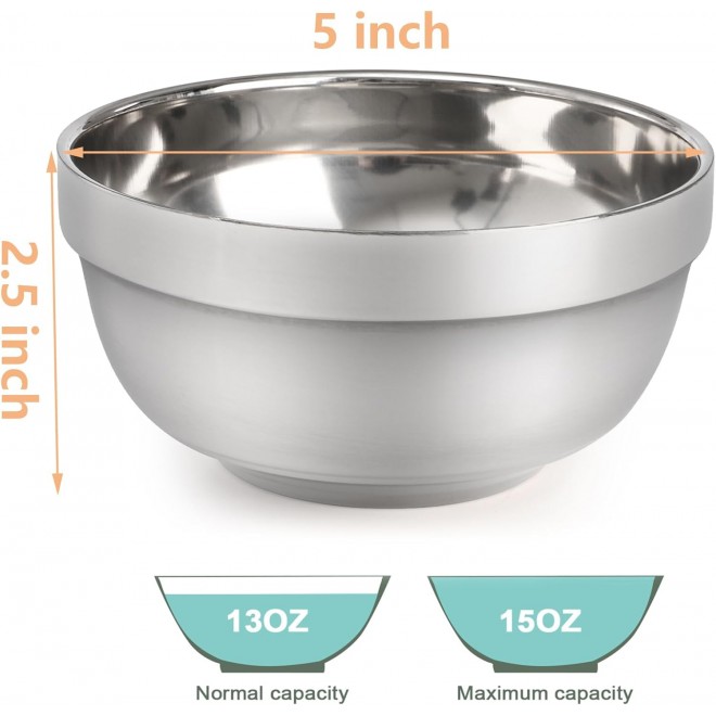 yarlung 10 Pack Stainless Steel Bowls 5 Inch Snacks Bowls, 15 Oz Soup