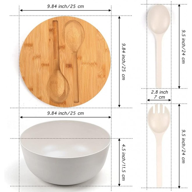 Large Salad Bowl with Lid, Bamboo Fiber Salad Serving Bowl Set with Ut