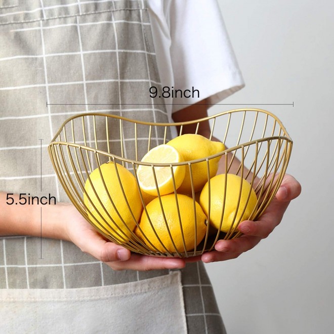 Wire Fruit Basket Gold Fruit Bowl for Kitchen Counter Wave Fruit Baske