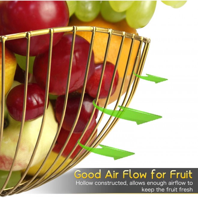 Wire Fruit Basket Gold Fruit Bowl for Kitchen Counter Wave Fruit Baske