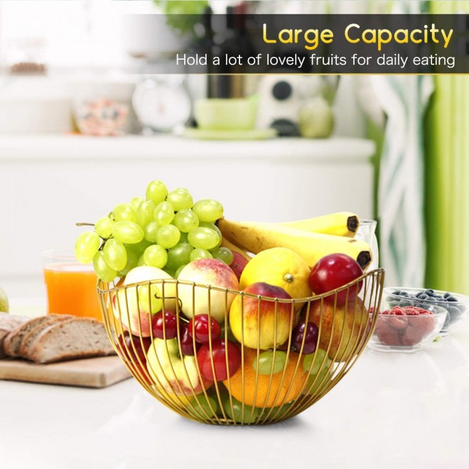 Wire Fruit Basket Gold Fruit Bowl for Kitchen Counter Wave Fruit Baske