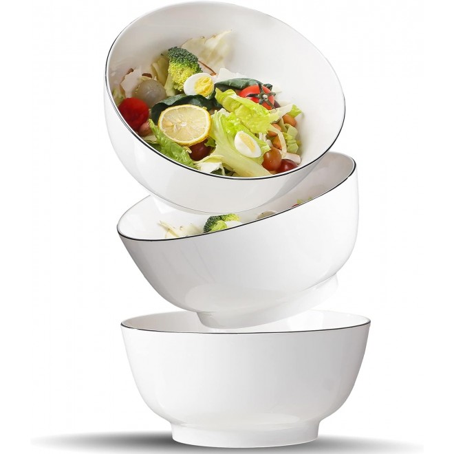 Large Salad Bowl Set of 3-75oz White Wide & Thick Ceramic Bowls, Micro