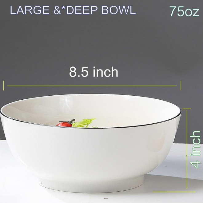 Large Salad Bowl Set of 3-75oz White Wide & Thick Ceramic Bowls, Micro