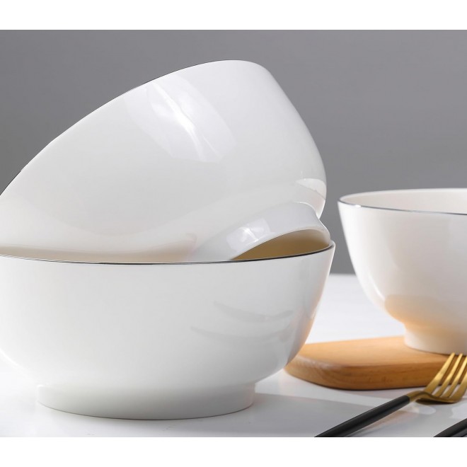 Large Salad Bowl Set of 3-75oz White Wide & Thick Ceramic Bowls, Micro