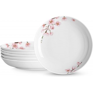 VEWEET Pasta Bowls Set 48 OZ White Serving Bowls with Pink Floral, 10.