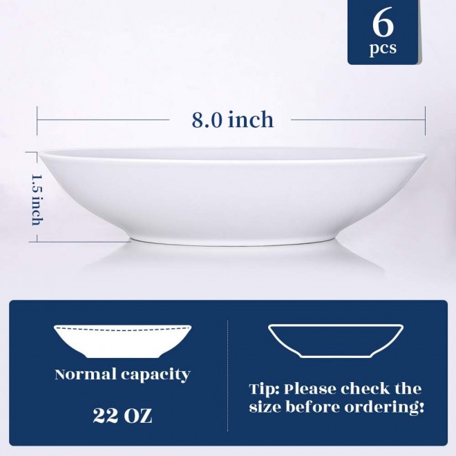 Y YHY 22 Ounces Porcelain Salad Pasta Bowls, Soup Bowl Set, Shallow an