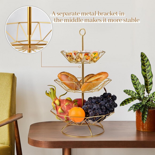 3-Tier Metal Fruit Basket Bowl Countertop, Fruit Stand Holder for Kitc