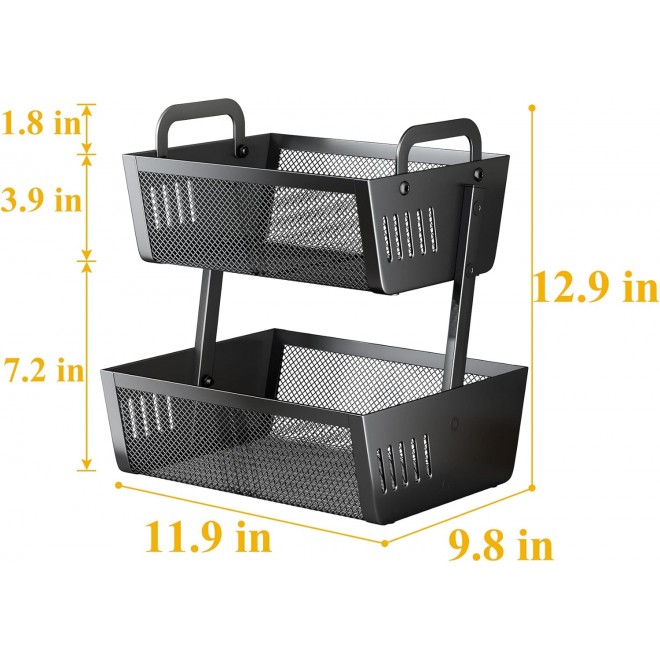 Fruit Basket Bowls For Kitchen Counter - Metal Fruit Stand with Handle