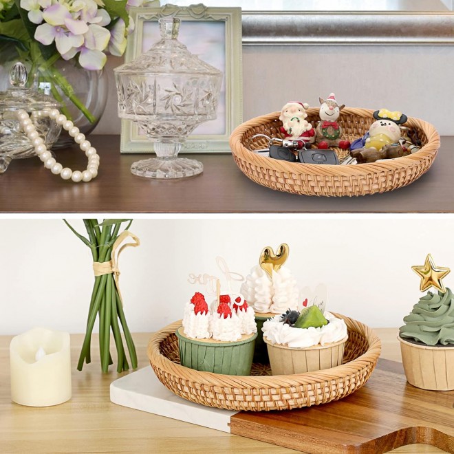 Hipiwe Small Key Basket Bowl for Entryway 7.6 Round Woven Wicker Baske