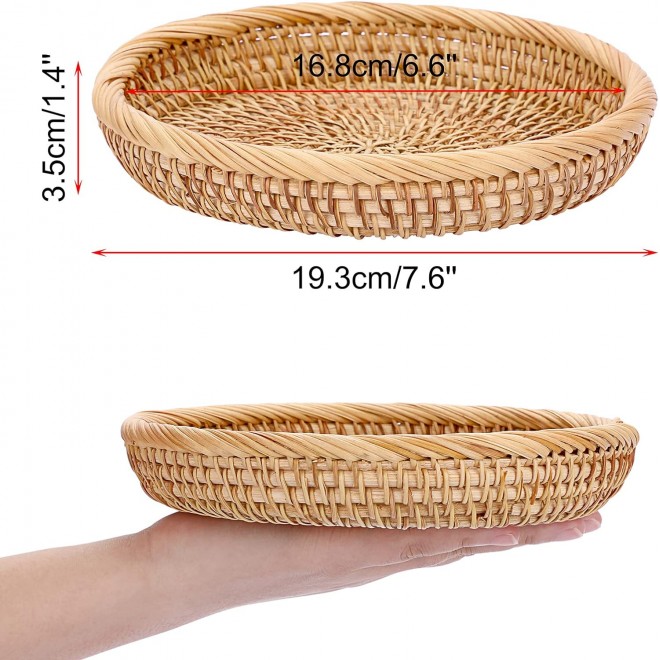 Hipiwe Small Key Basket Bowl for Entryway 7.6 Round Woven Wicker Baske