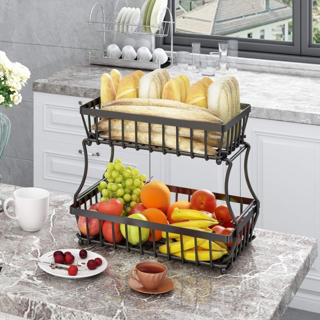 Apsan 2 Tier Countertop Fruit Basket for Kitchen, Detachable Metal Org