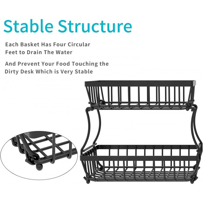 Apsan 2 Tier Countertop Fruit Basket for Kitchen, Detachable Metal Org