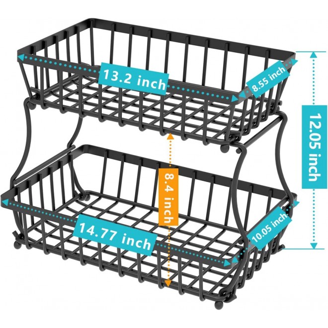 Apsan 2 Tier Countertop Fruit Basket for Kitchen, Detachable Metal Org