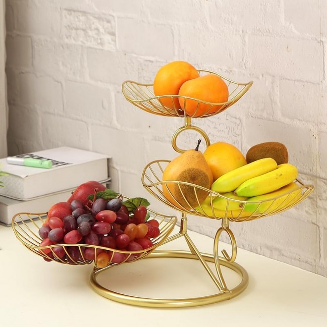 LANDTOM Metal 3-Tier Fruit Basket Holder Decorative Fruit Bowl Stand,