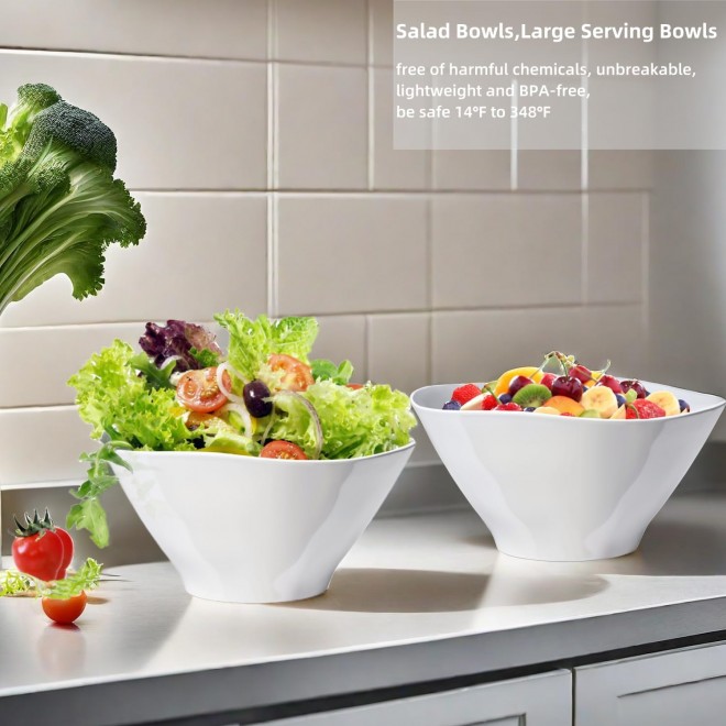 Qxbekmor 10 Salad Bowls, 114 oz. Unbreakable Plastic Serving Bowls for