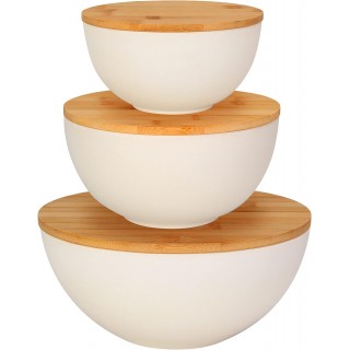 ShineMe Salad Bowl with Lid, Natural Bamboo Fiber Serving Bowls Set of