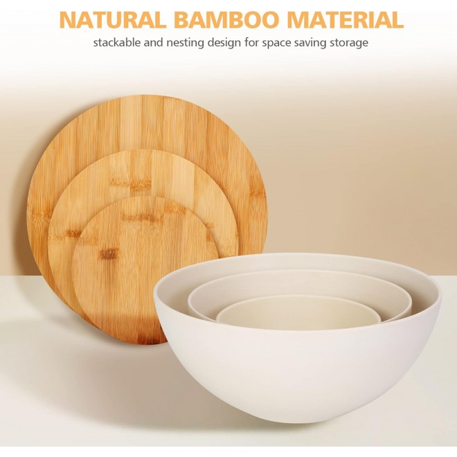 ShineMe Salad Bowl with Lid, Natural Bamboo Fiber Serving Bowls Set of