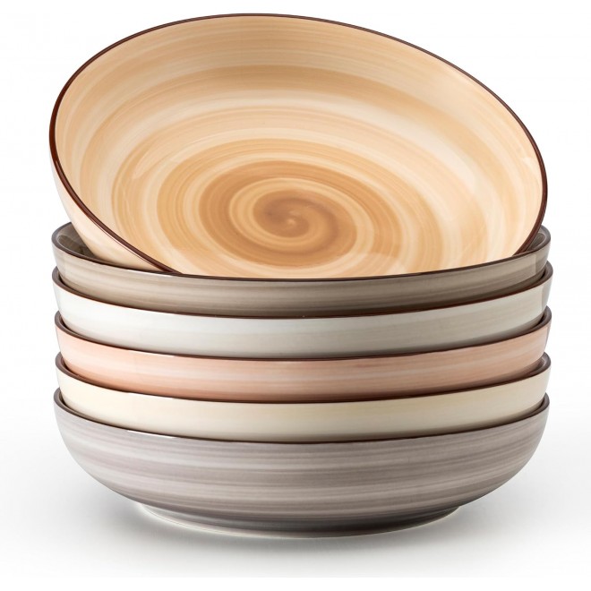 Sweese Pasta Bowls Set of 6, 30 Ounce Ceramic Salad Plates for Dishwas