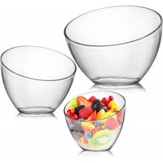 3 Pack Angled Plastic Bowls, Clear Salad Serving Bowls, Thick Acrylic