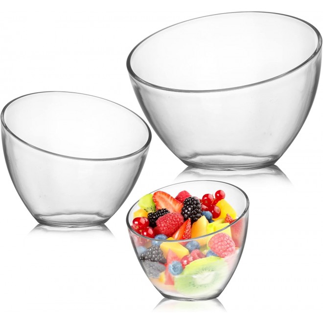 3 Pack Angled Plastic Bowls, Clear Salad Serving Bowls, Thick Acrylic