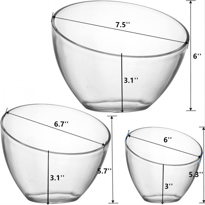 3 Pack Angled Plastic Bowls, Clear Salad Serving Bowls, Thick Acrylic