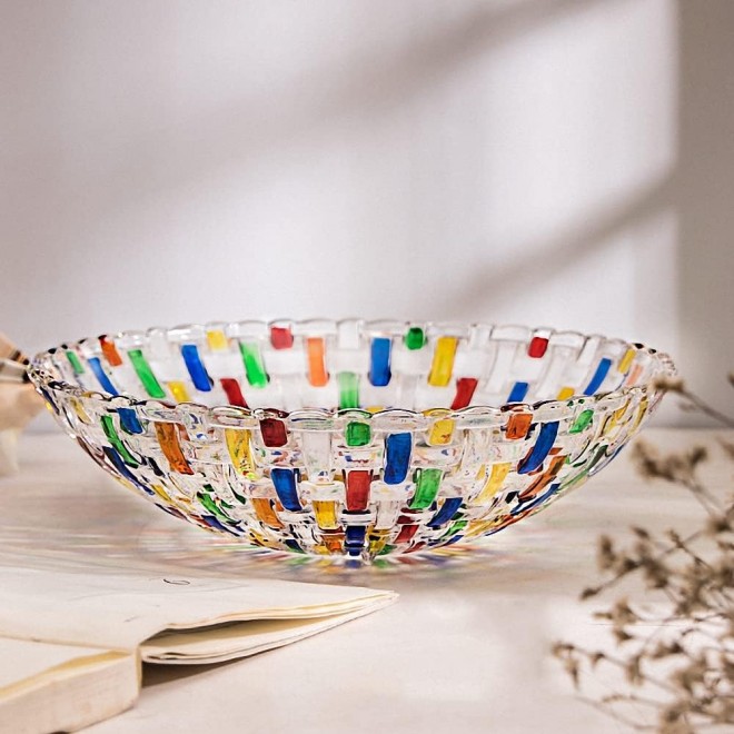 MAGCOLOR Hand Painted Colorful Woven Glass Crystal Salad & Fruit Bowl