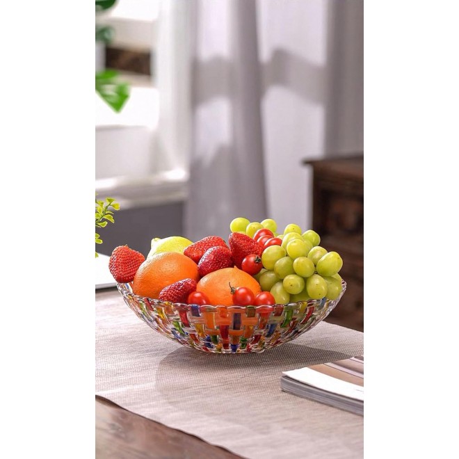 MAGCOLOR Hand Painted Colorful Woven Glass Crystal Salad & Fruit Bowl