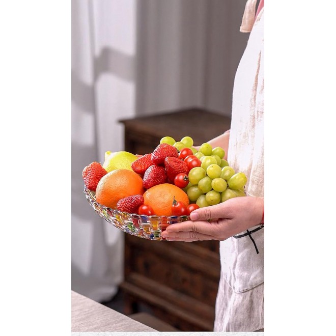 MAGCOLOR Hand Painted Colorful Woven Glass Crystal Salad & Fruit Bowl