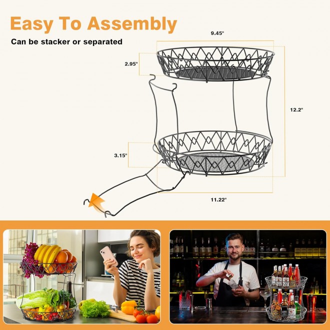 2 Tier Fruit Basket Countertop Fruit Vegetable Basket Bowl for Kitchen