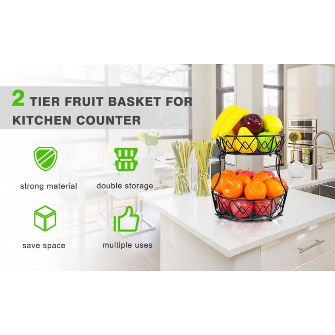 2 Tier Fruit Basket Countertop Fruit Vegetable Basket Bowl for Kitchen