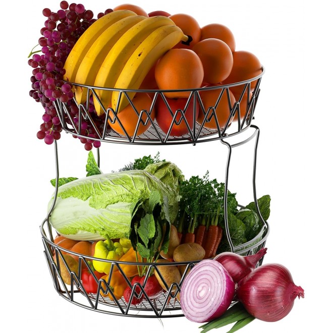 2 Tier Fruit Basket Countertop Fruit Vegetable Basket Bowl for Kitchen