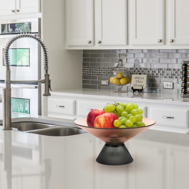 Fruit Bowl for Kitchen Counter, Glass Fruit Basket, Pedestal Fruit Bow