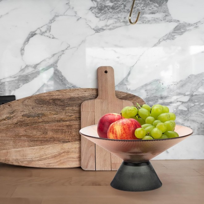 Fruit Bowl for Kitchen Counter, Glass Fruit Basket, Pedestal Fruit Bow