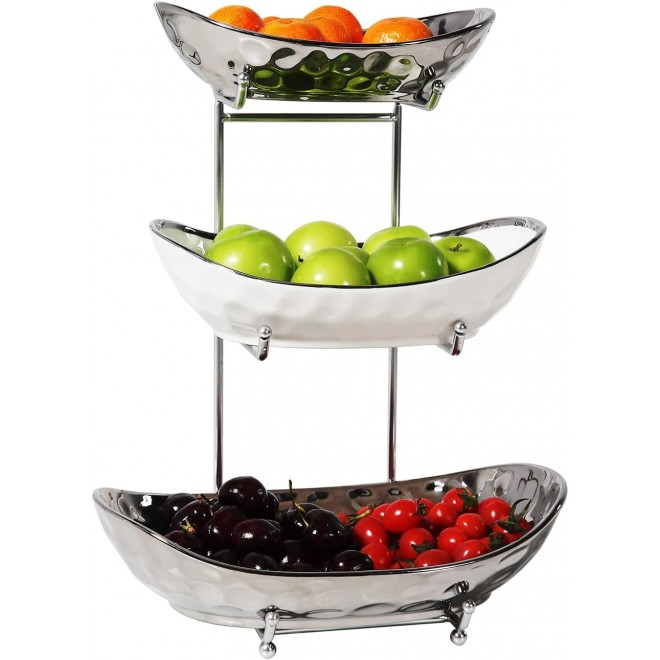 Fruit Bowl, 3 Tier Ceramic Fruit Basket, Serving Stand Serving Bowl wi