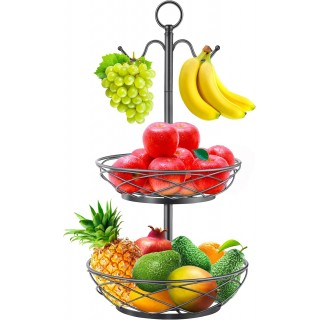 Fruit Basket - 2 Tier Fruit Bowl with Banana Hanger for Kitchen Counte