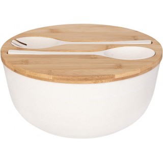 GEHE Bamboo Salad Bowl with Servers Set - Large 9.8 inches mixing bowl