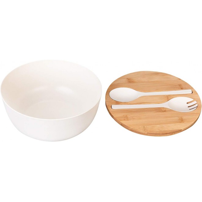 GEHE Bamboo Salad Bowl with Servers Set - Large 9.8 inches mixing bowl