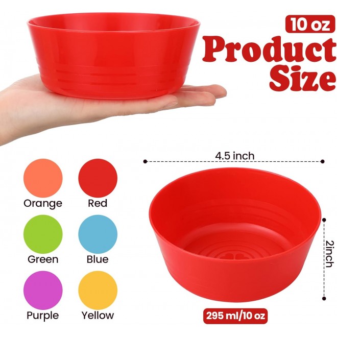 Foaincore 24 Pcs Kids Plastic Bowls Plastic 10 oz Cereal Bowls Snack B