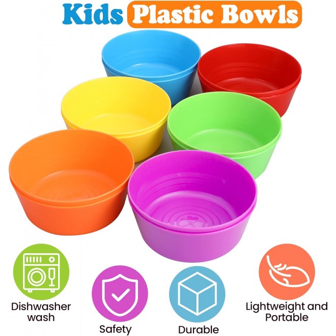 Foaincore 24 Pcs Kids Plastic Bowls Plastic 10 oz Cereal Bowls Snack B