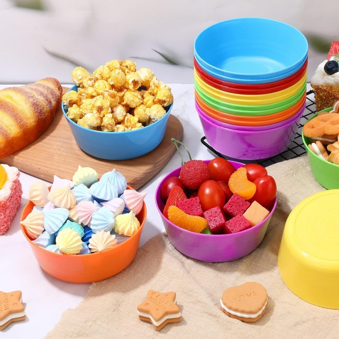 Foaincore 24 Pcs Kids Plastic Bowls Plastic 10 oz Cereal Bowls Snack B