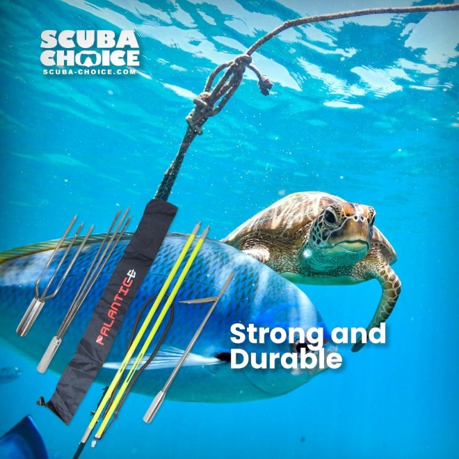 Scuba Choice Spearfishing 5' Fiber Glass Travel 2piece Hawaiian Sling Pole Spear 3 Tips Set, Yellow