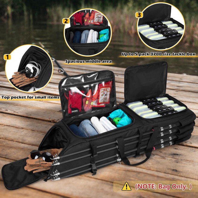 Fishing Rods and Tackles Backpack Holds 8 Rods & Reels, Fishing Backpack with Compartment for Tackle Boxes, Fishing Gear or Equipment, Fishing Rod Case Bag, Fishing Pole Bag, Black