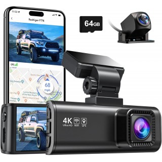 REDTIGER F7N 4K Dual Dash Cam with 64GB Card, Built-in WiFi GPS Front 4K/2.5K and Rear 1080P Dual Dash Camera for Cars,3.18 inch Screen,170° Wide Angle, Parking Monitor, Support 256GB Max