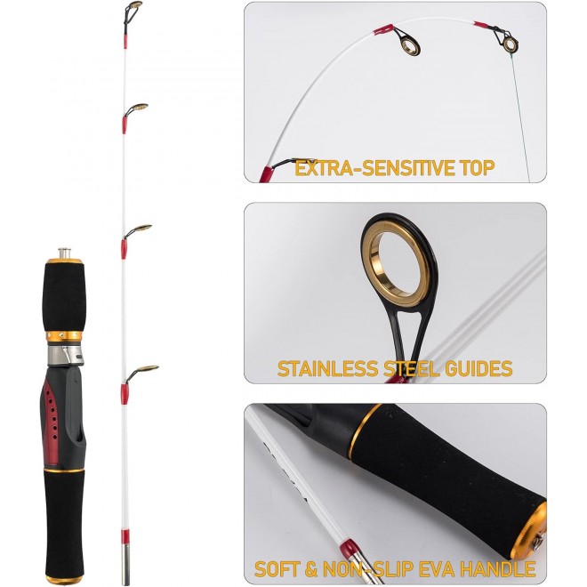 Dr.Fish Ice Fishing Rod and Reel Combo, Ice Fishing Gear Pole Ice Fishing Reel Equipment Set Ice Fishing Backpack Chair Ice Jigs Lures Ice Fishing Accessories